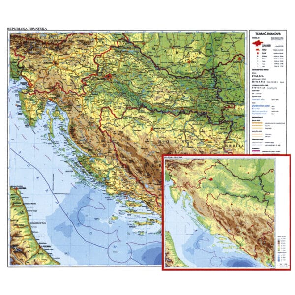 Karta Hrvatske 56x49cm plastificirana obostrana Trsat