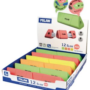 Šiljilo plastično 2 rupe s kućištem MILAN Slide Fluo